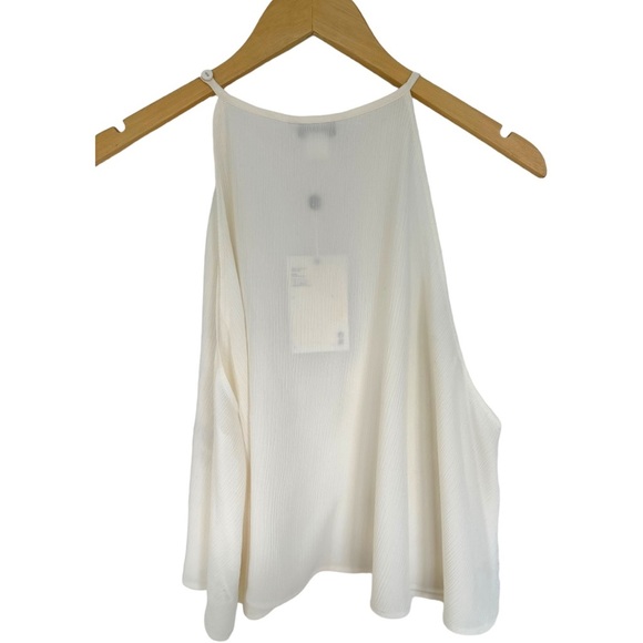 Monki Ivory Sheer Crinkle Swing Tank Sleeveless Blouse Button Shoulder Sz Large - Picture 9 of 15